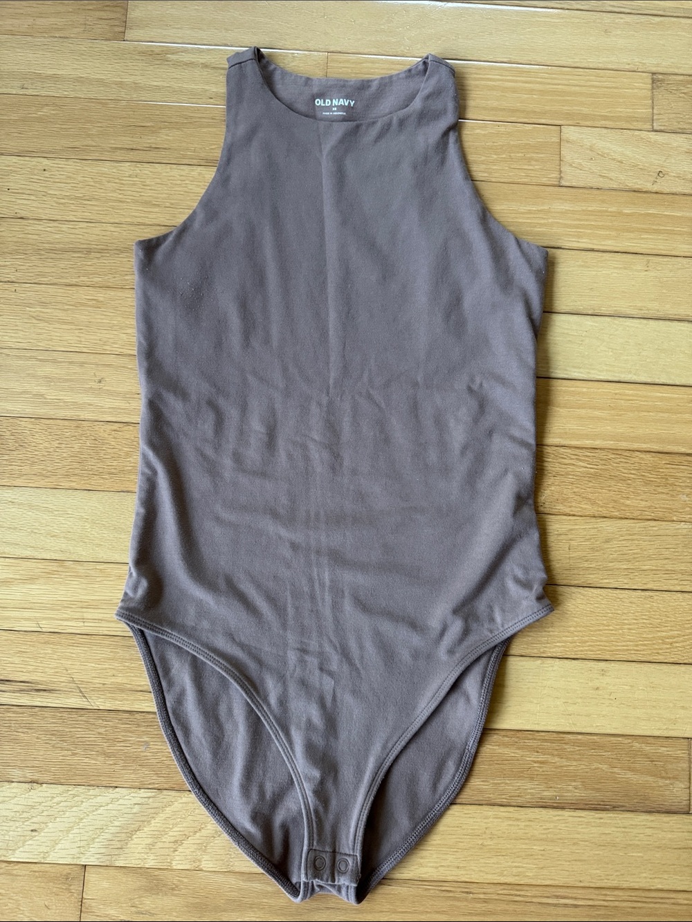 Old Navy racer back body suit full coverage bottom & snaps - light brown XS
